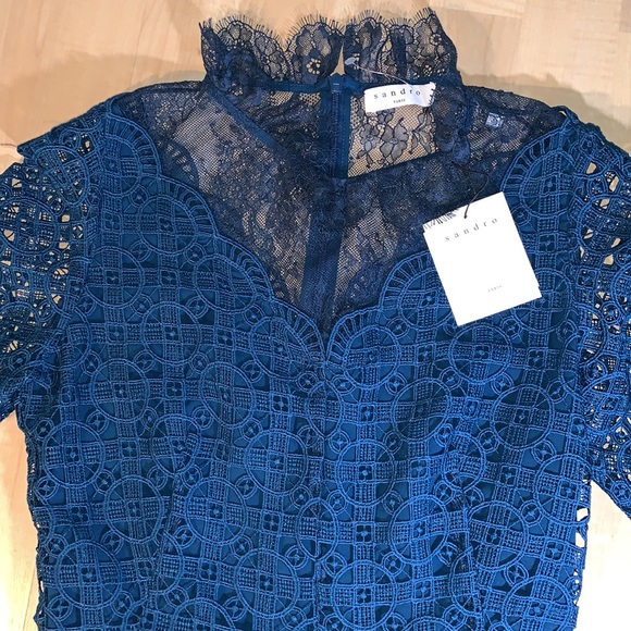 SANDRO Bartsie paneled scallop macramé lace dress - Picture 8 of 16